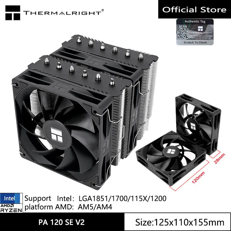 Thermalright Peerless Assassin 120 SE V2 Radiador de resfriamento de ar para caixa de computador, suporte LGA1851/1700/AM5/AM4 com ventilador 120x120x28mm