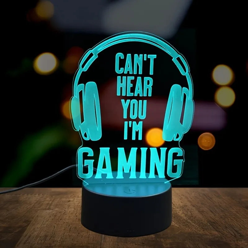 🎧💡 Luminária Gamer 3D Headset – Luz Noturna Decorativa com 7 Cores / Luz Quente