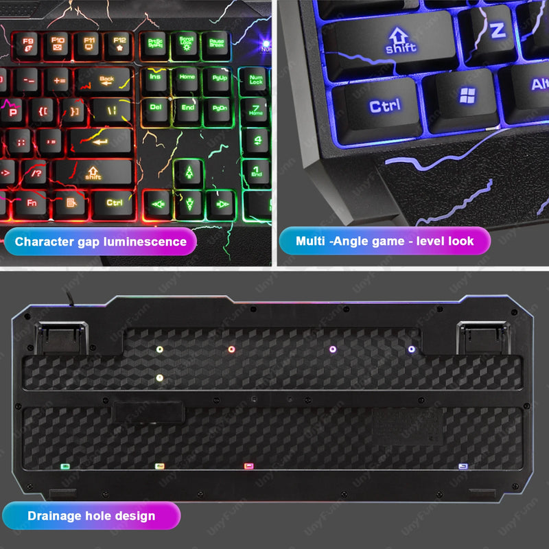 🎮✨ Combo Gamer Teclado + Mouse Ergonômico – Efeito Rainbow Crack Glow