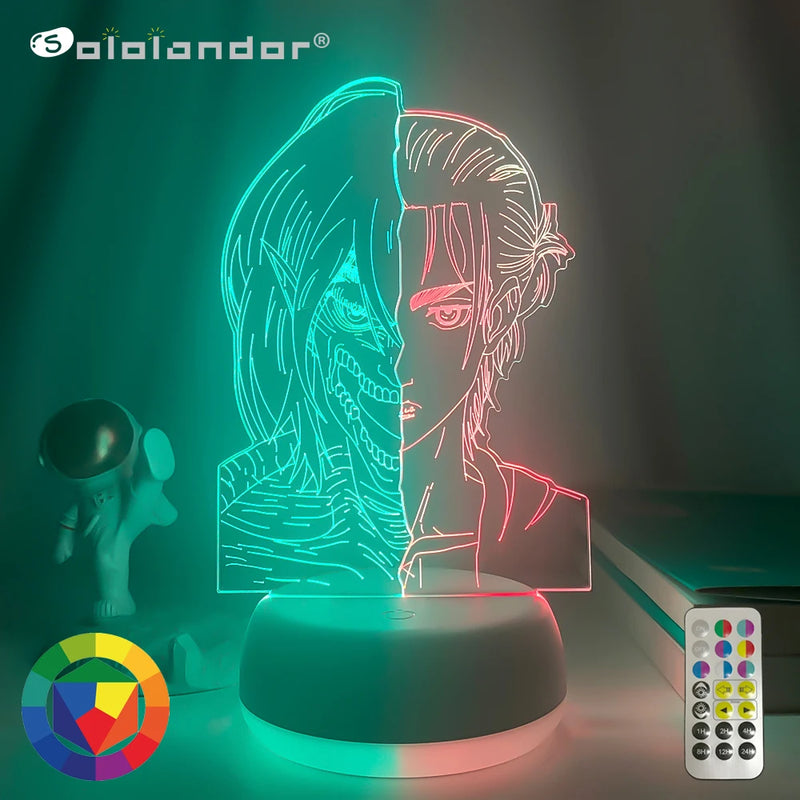 🌙🎮 Luminária 3D Gamer Anime – Base Duotone LED | 7/16 Cores + Controle Remoto