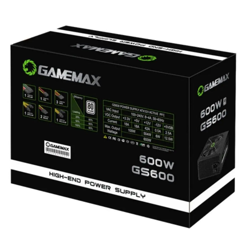 🔌⚡ Fonte ATX Gamer 600W Gamemax GS600 – 80 Plus Black & PFC Ativo