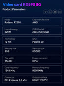 🎮 Placa de Vídeo Jieshuo Original AMD Radeon RX 590 8GB GDDR5 – PCI-E 3.0 x16