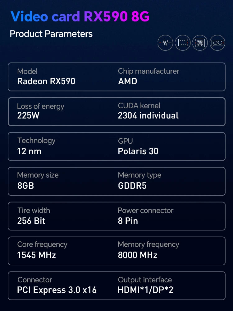 🎮 Placa de Vídeo Jieshuo Original AMD Radeon RX 590 8GB GDDR5 – PCI-E 3.0 x16