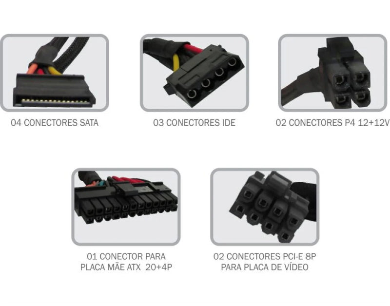 Fonte Gamer ATX 500W Real K-Mex Gaming Master EZ889 80 Plus White Pfc Ativo Bivolt Automático