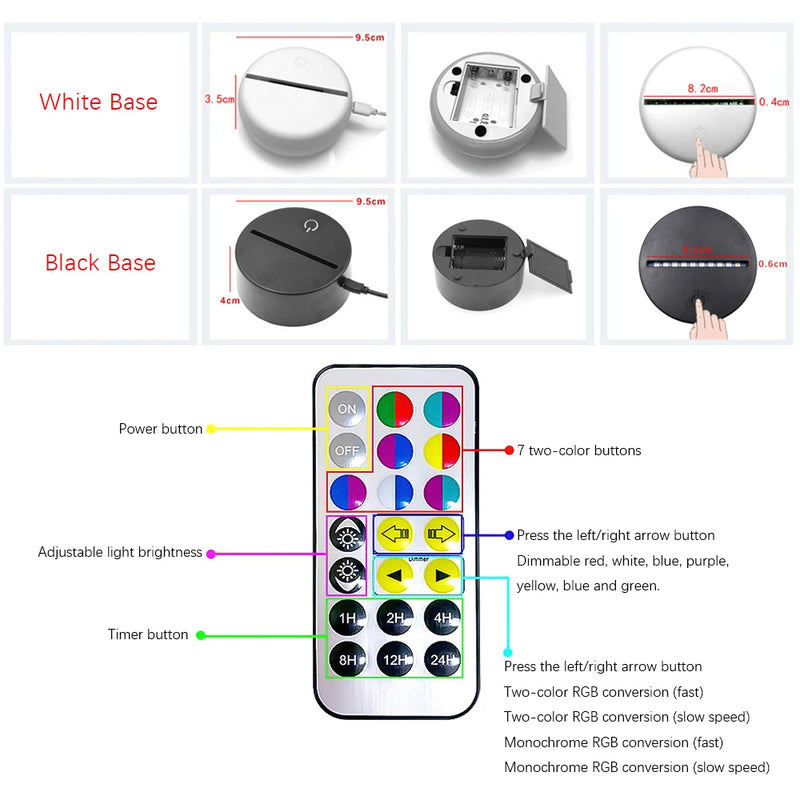 🌙🎮 Luminária 3D Gamer Anime – Base Duotone LED | 7/16 Cores + Controle Remoto