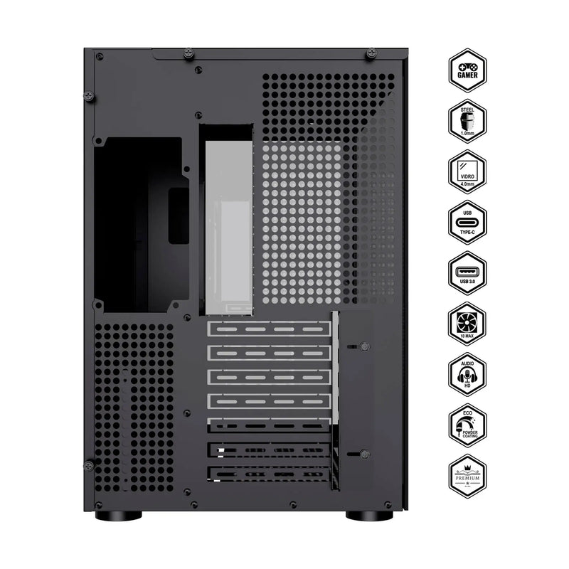 🖥️✨ Gabinete Gamer Gamemax Lucent Black – ATX com Vidro Temperado + 3 Fans RGB