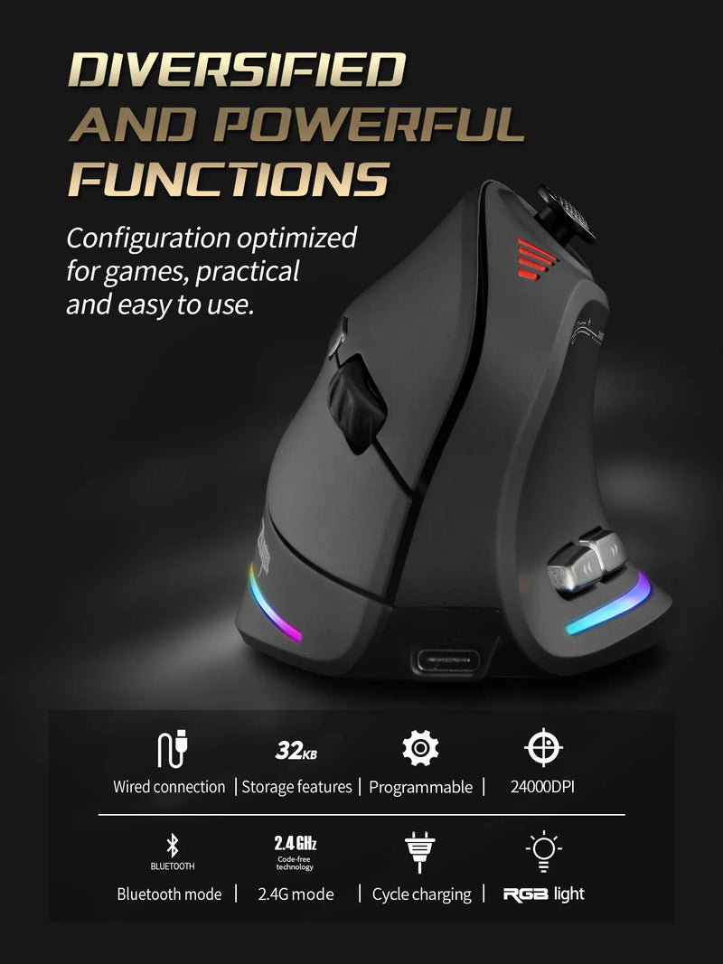 🖱️⚡ Mouse Gamer Vertical RGB Jomaa – 24000 DPI, Botões Programáveis, Sem Fio/Com Fio, Ergonomia Pro E-Sports ⚡🖱️