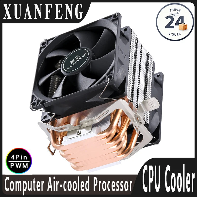 Ventilador cooler eficiente para cpu, 90mm, 4 pinos/pwm, pc, tipo torre, radiador, 2/4/6, instalação de tubo de calor lga2011 x79 x99 115x1200 1700 amd am3 am4