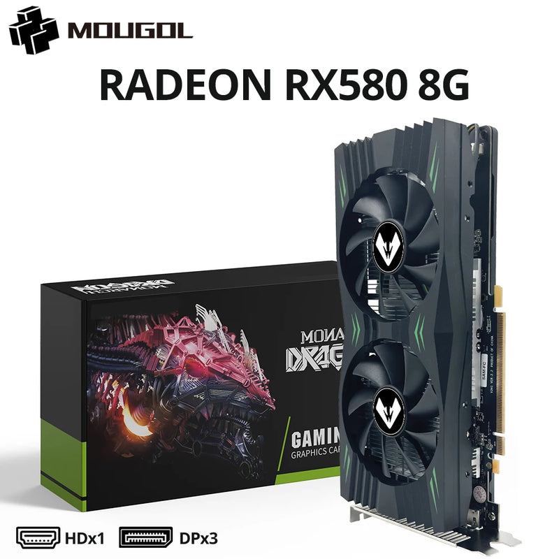 🎮 Placa de Vídeo MOUGOL Radeon RX 580 8GB GDDR5 – PCI-E 3.0 – DVI/DP – Original