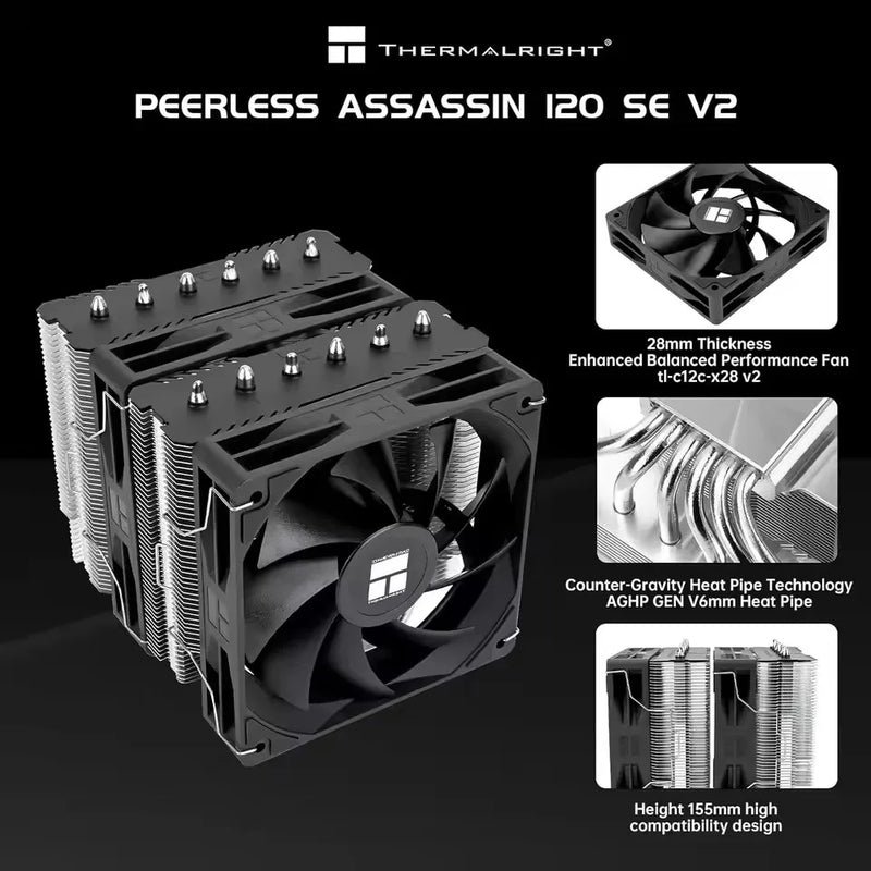 Thermalright Peerless Assassin 120 SE V2 Radiador de resfriamento de ar para caixa de computador, suporte LGA1851/1700/AM5/AM4 com ventilador 120x120x28mm