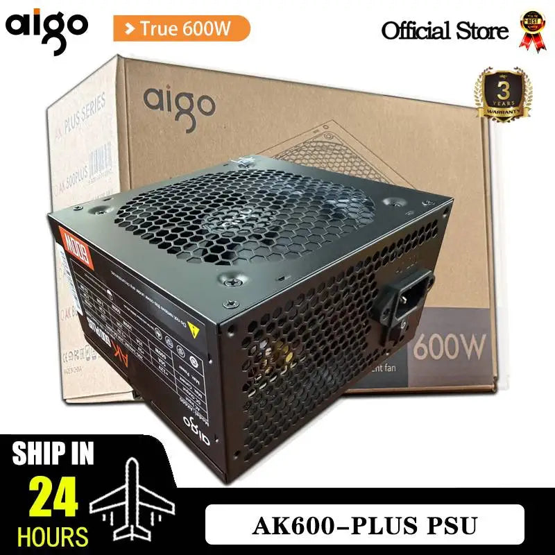 Aigo AK PC PSU Unidade de fonte de alimentação 500W 600W 700W 800W 1000W Gaming 120mm Ventilador RGB 220V ATX Fonte de alimentação para computador desktop para BTC