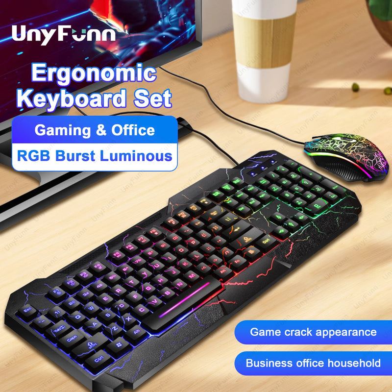 🎮✨ Combo Gamer Teclado + Mouse Ergonômico – Efeito Rainbow Crack Glow
