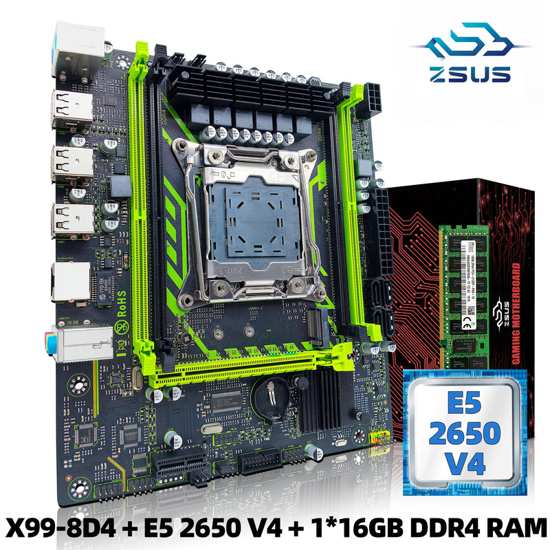 🧩 Kit ZSUS X99-8D4 – Placa-Mãe + Xeon E5-2650 V4 + 16GB DDR4 | Suporte NVMe M.2 | LGA2011-3