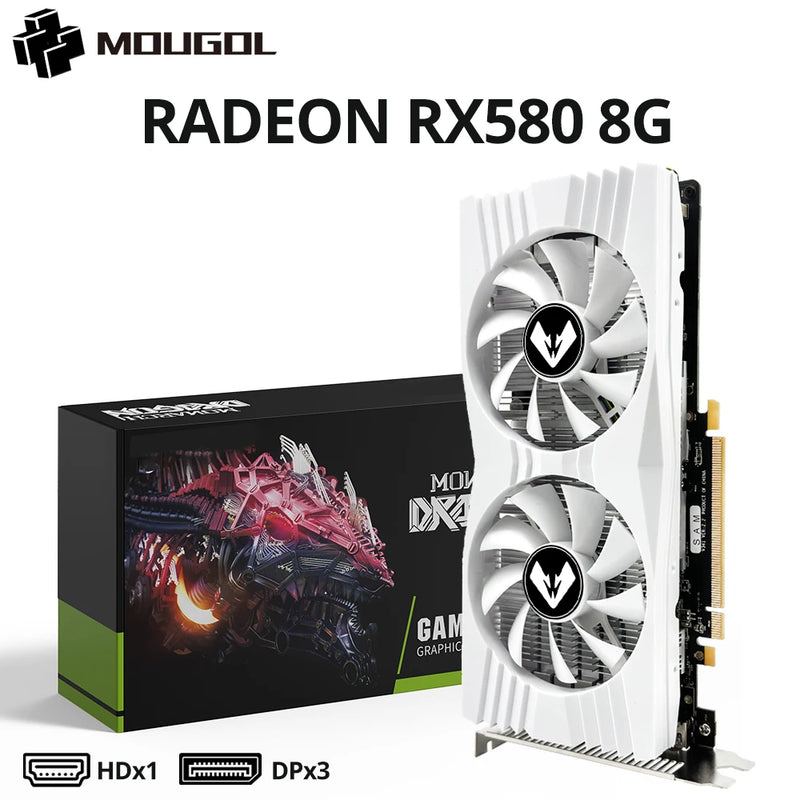 🎮 Placa de Vídeo MOUGOL Radeon RX 580 8GB GDDR5 – PCI-E 3.0 – DVI/DP – Original