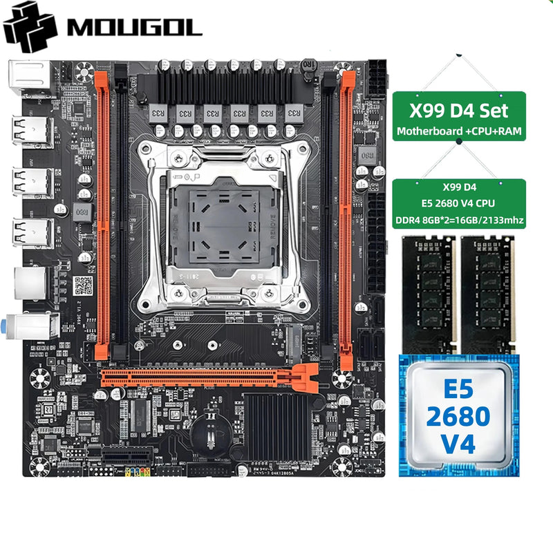 🧩 Kit Placa-Mãe X99 MOUGOL + Intel Xeon E5-2680 v4 + 16GB DDR4 (2×8GB) – M.2 NVMe