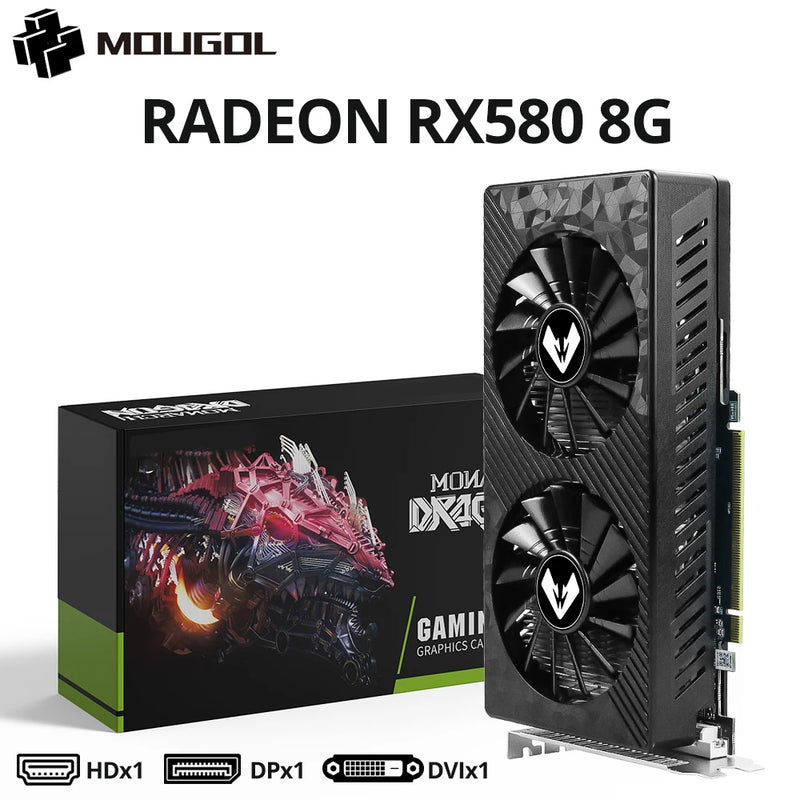 🎮 Placa de Vídeo MOUGOL Radeon RX 580 8GB GDDR5 – PCI-E 3.0 – DVI/DP – Original