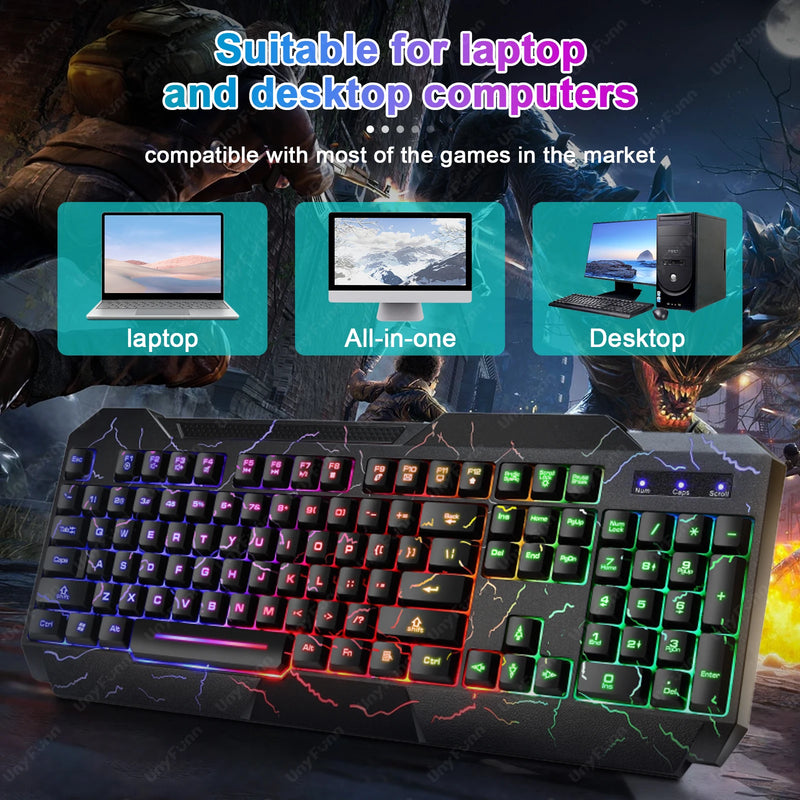 🎮✨ Combo Gamer Teclado + Mouse Ergonômico – Efeito Rainbow Crack Glow